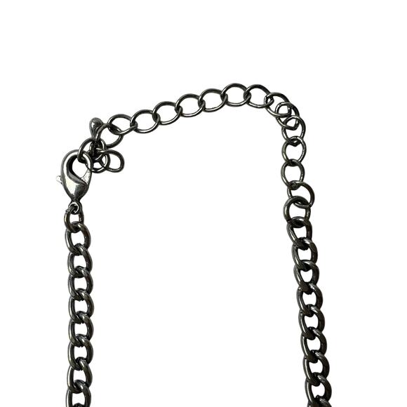 Black Statement Necklace and Earring Set Silver Tone Bold Teardrop Faceted Bold - Picture 8 of 13